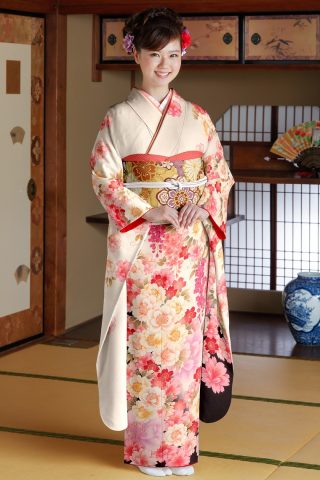 104-L-kaw0287 振袖レンタル　振袖Lサイズ　彩り花模様　白