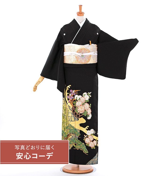 【写真どおりに届く安心コーデ】黒留袖レンタル　黒留袖LOサイズ　ブランド：YUMI KATSURA　花篭　五つ紋：桔梗