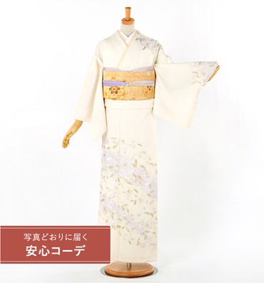 【写真どおりに届く安心コーデ】訪問着レンタル　訪問着Lサイズ　刺繍：尾峨佐染繍　華　白
