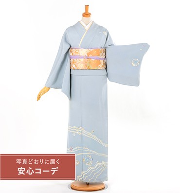 【写真どおりに届く安心コーデ】訪問着レンタル　訪問着LLOサイズ　加賀友禅：中正享子　一期一会の広がり　水色グレー