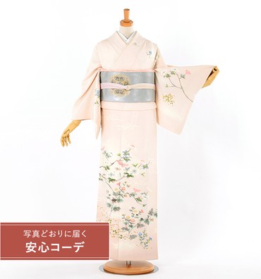 【写真どおりに届く安心コーデ】訪問着レンタル　訪問着Sサイズ　加賀友禅：濱田泰史　花水木秋草　ピンク