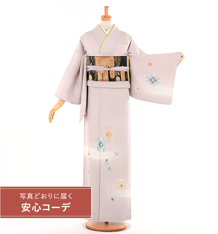【写真どおりに届く安心コーデ】訪問着レンタル　訪問着MOサイズ　刺繍：聖華紋　薄紫