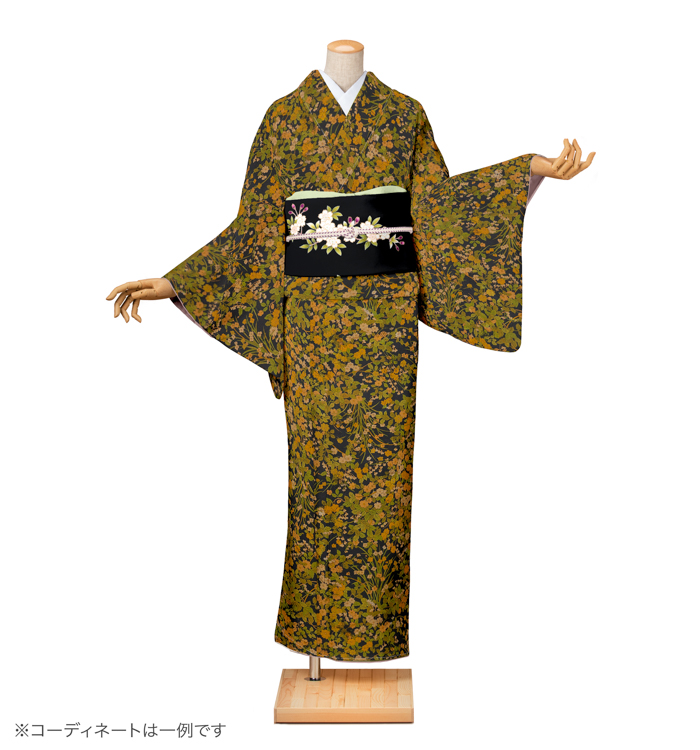 小紋レンタル　小紋SSサイズ　花　濃鉄紺色