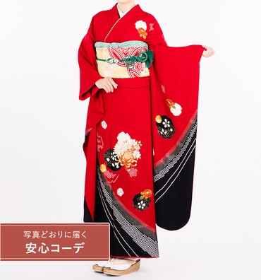 【写真どおりに届く安心コーデ】振袖レンタル　振袖Lサイズ　絞り　鹿の子菊　赤
