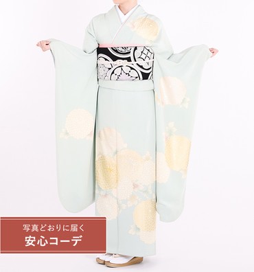 【写真どおりに届く安心コーデ】振袖レンタル　振袖Mサイズ　丸菊文様　水色