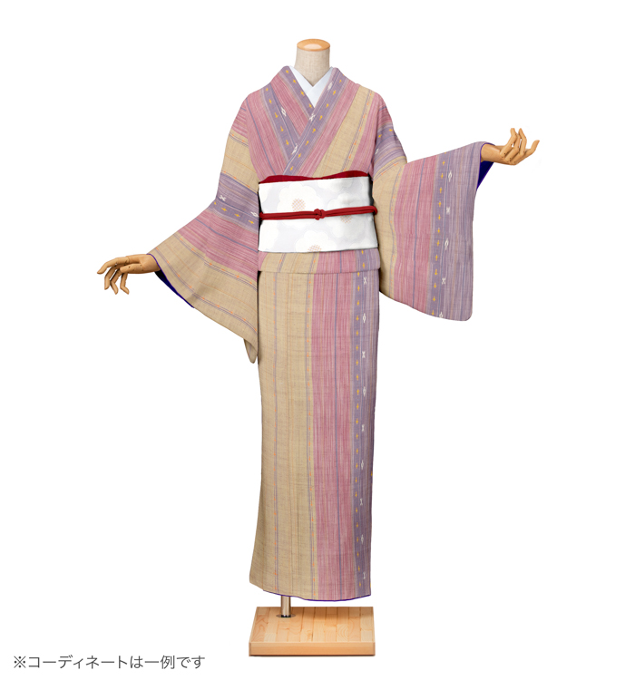 紬レンタル　紬SSサイズ　ミンサー文様　葡萄鼠/鴇浅葱/利休茶