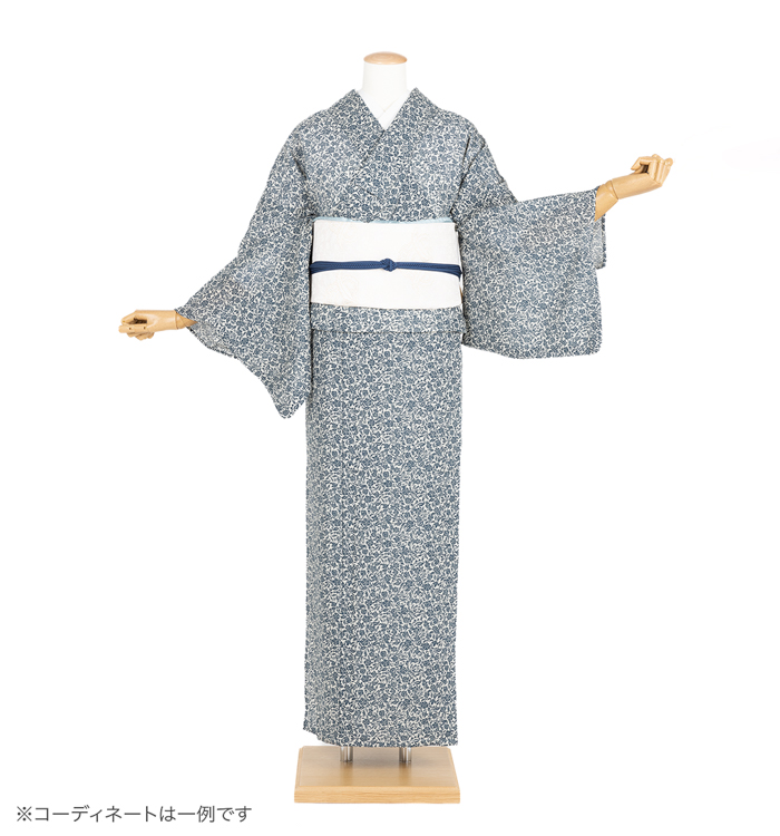 夏小紋レンタル　夏小紋Lサイズ　唐花　濃紺/白茶