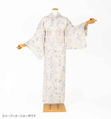 夏小紋レンタル　夏小紋Lサイズ　ブランド：みすずうた　草花　練色