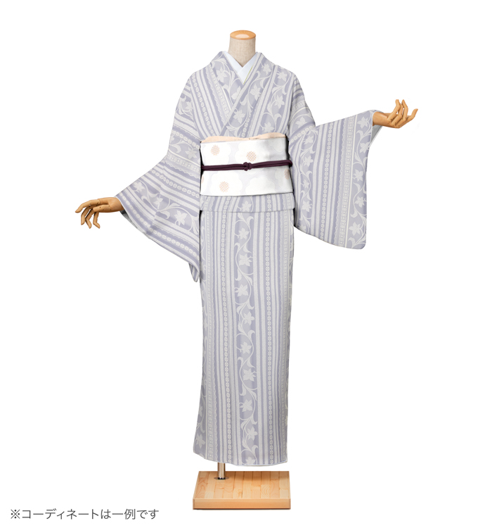 小紋レンタル　小紋Lサイズ　ブランド：HANAE MORI　縞に唐花　鳩羽色
