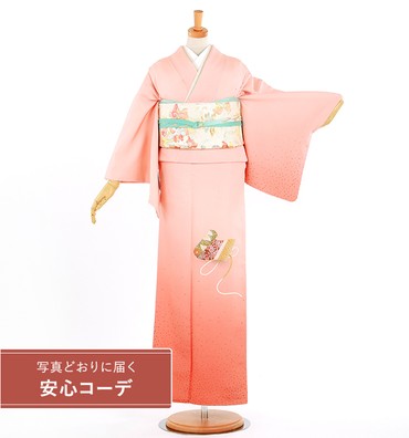 【写真どおりに届く安心コーデ】訪問着レンタル　訪問着Mサイズ　人間国宝：故福田喜重　絵巻物　紅梅色