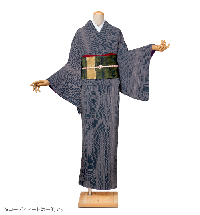 小紋レンタル　小紋Lサイズ　ブランド：HANAE MORI　幾何文様　濃青褐色