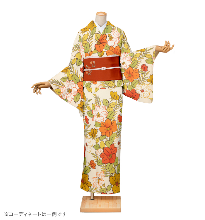 小紋レンタル　小紋SSサイズ　創作花　象牙色