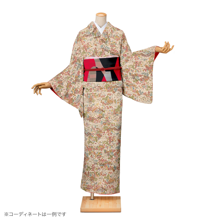 小紋レンタル　小紋SSサイズ　日本四季絵図　象牙色