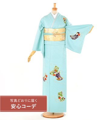 【写真どおりに届く安心コーデ】訪問着レンタル　訪問着Lサイズ　京刺繍：村山刺繍店　誰ケ袖　水色
