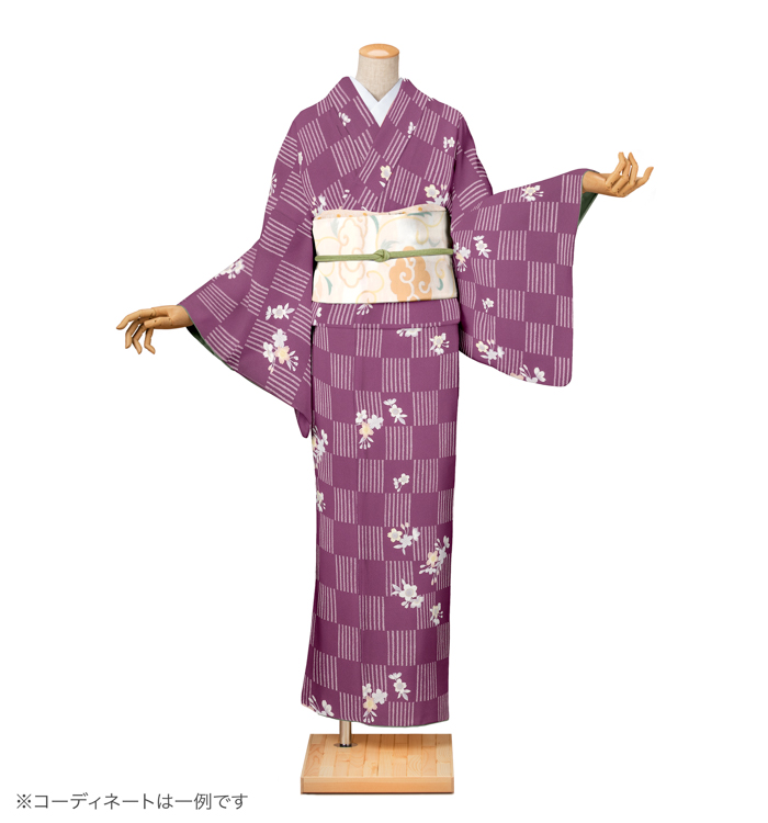 小紋レンタル　小紋Sサイズ　ブランド：市田ひろみ好み　市松桜　古代紫色