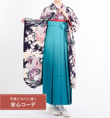卒業式レンタル　振袖Mサイズ＋袴セット　ブランド：きもの道楽　四季花に鶴　濃紫