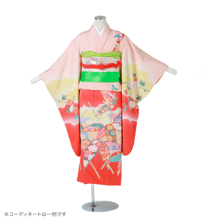子供きもの　四ツ身帯セット　京友禅：笹に菊