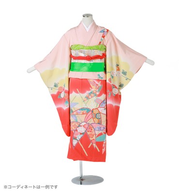 子供きもの　四ツ身帯セット　京友禅：笹に菊
