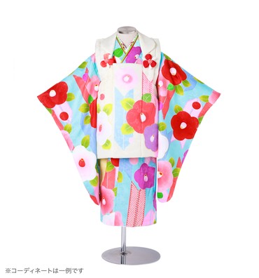 子供きもの　三ツ身被布セット　矢羽根に椿