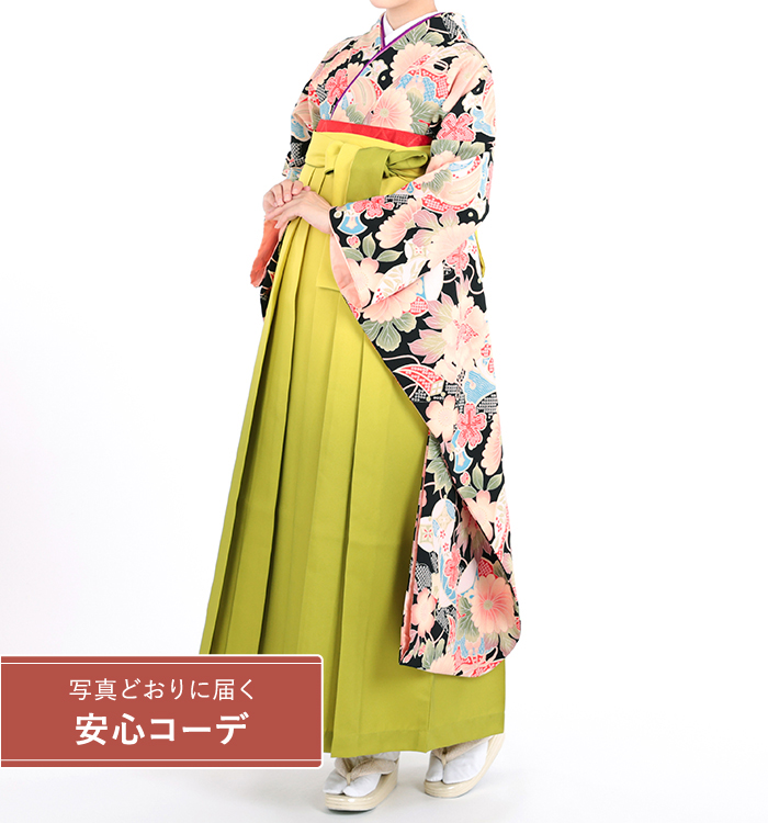 卒業式袴レンタル　振袖Mサイズ＋袴セット　ブランド：tsumori chisato　宝尽くしに花　黒