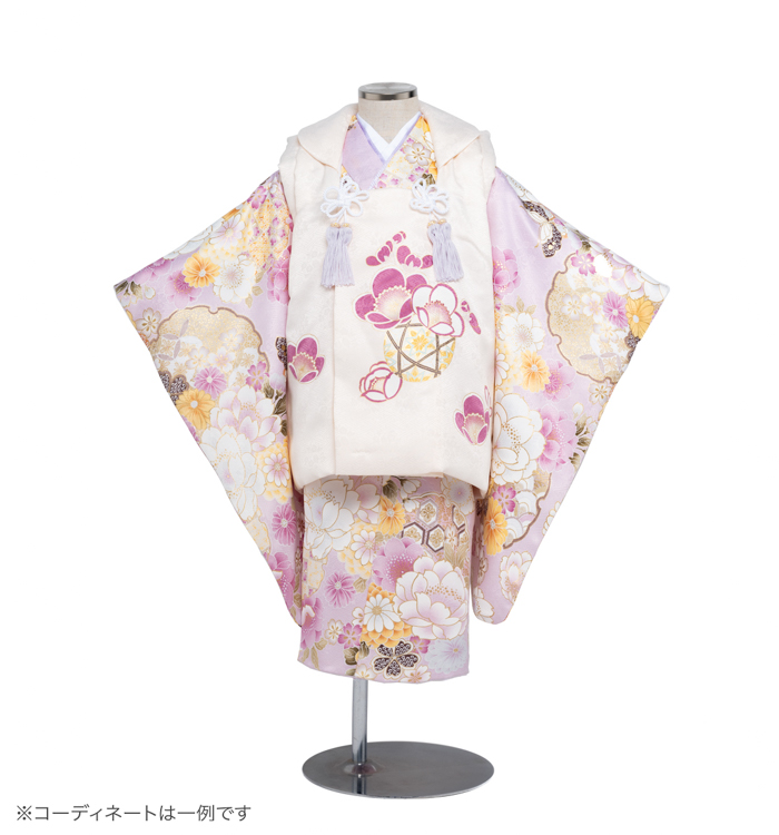 子供きもの　三ツ身着物被布セット　桜菊に蝶々　ピンク