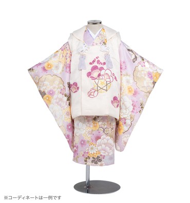 子供きもの　三ツ身着物被布セット　桜菊に蝶々　ピンク