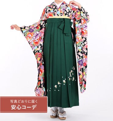 卒業式レンタル　振袖Mサイズ＋袴セット　花小紋　黒