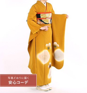 【写真どおりに届く安心コーデ】振袖レンタル　振袖Lサイズ　梅　金茶