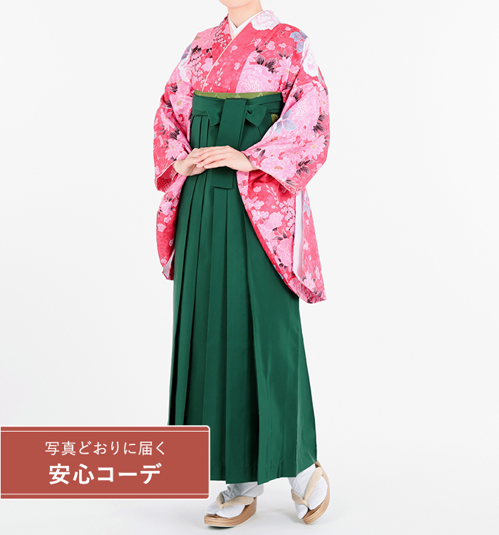 卒業式袴レンタル　小振袖Mサイズ＋袴セット　ブランド：H・Lアッシュエル　薔薇　濃ピンク