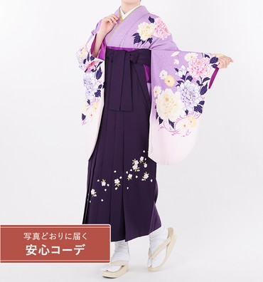 卒業式袴レンタル　小振袖Mサイズ＋袴セット　ブランド：hiromichi nakano　牡丹菊　紫