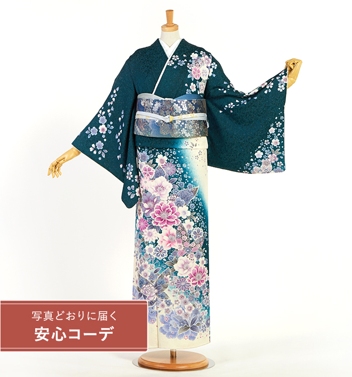 【写真どおりに届く安心コーデ】訪問着レンタル　訪問着LLサイズ　牡丹、菊、桜、蝶