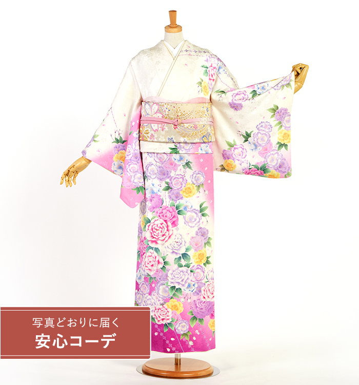 【写真どおりに届く安心コーデ】訪問着レンタル　訪問着LLサイズ　バラ、桜、オーナメント