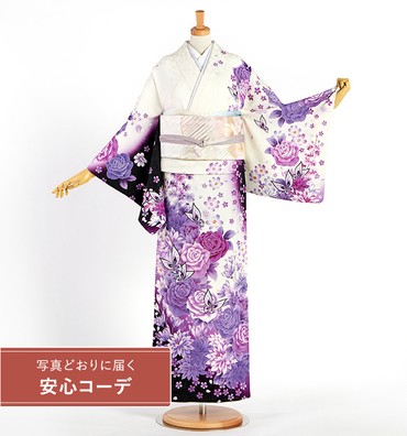 【写真どおりに届く安心コーデ】訪問着レンタル　訪問着Lサイズ　バラ、洋花、蝶