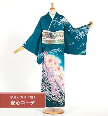 【写真どおりに届く安心コーデ】訪問着レンタル　訪問着Lサイズ　桜、雪輪、七宝繋ぎ、花びら