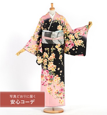 【写真どおりに届く安心コーデ】訪問着レンタル　訪問着LLサイズ　ブランド：kami　shibai　桃の実、花の丸、枝垂桜