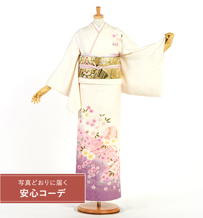【写真どおりに届く安心コーデ】訪問着レンタル　訪問着Lサイズ　小槌、組紐、桜