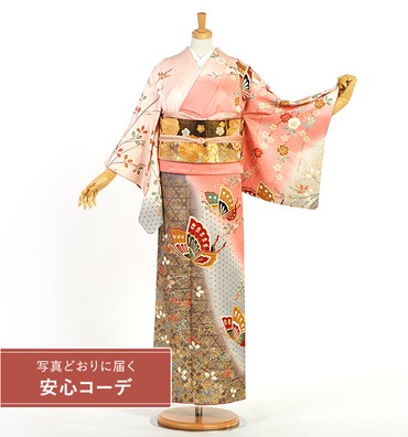 【写真どおりに届く安心コーデ】訪問着レンタル　訪問着SSサイズ　蝶、萩、桜