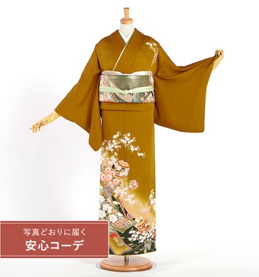 【写真どおりに届く安心コーデ】訪問着レンタル　訪問着Mサイズ　鈴、熨斗、菊、牡丹、桜、松竹梅、杜若