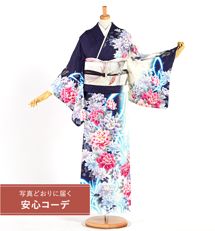 【写真どおりに届く安心コーデ】訪問着レンタル　訪問着Lサイズ　牡丹、洋花、蝶