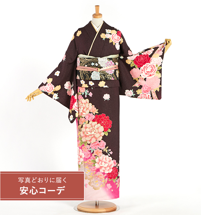 【写真どおりに届く安心コーデ】訪問着レンタル　訪問着LLサイズ　バラ、桜、リボン