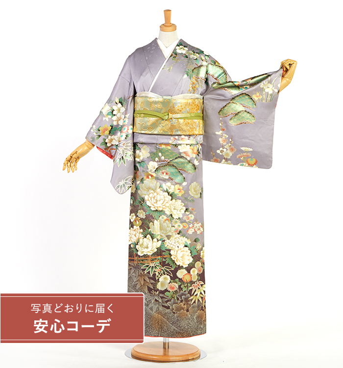 【写真どおりに届く安心コーデ】訪問着レンタル　訪問着Mサイズ　牡丹、椿、紫陽花、杜若、松竹梅