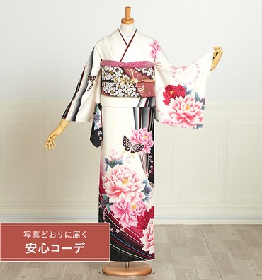 【写真どおりに届く安心コーデ】訪問着レンタル　訪問着Lサイズ　牡丹、蝶