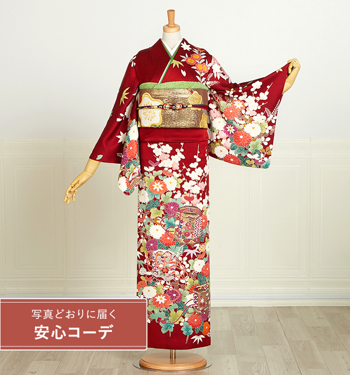 【写真どおりに届く安心コーデ】訪問着レンタル　訪問着Mサイズ　桜、楓、万寿菊、貝桶