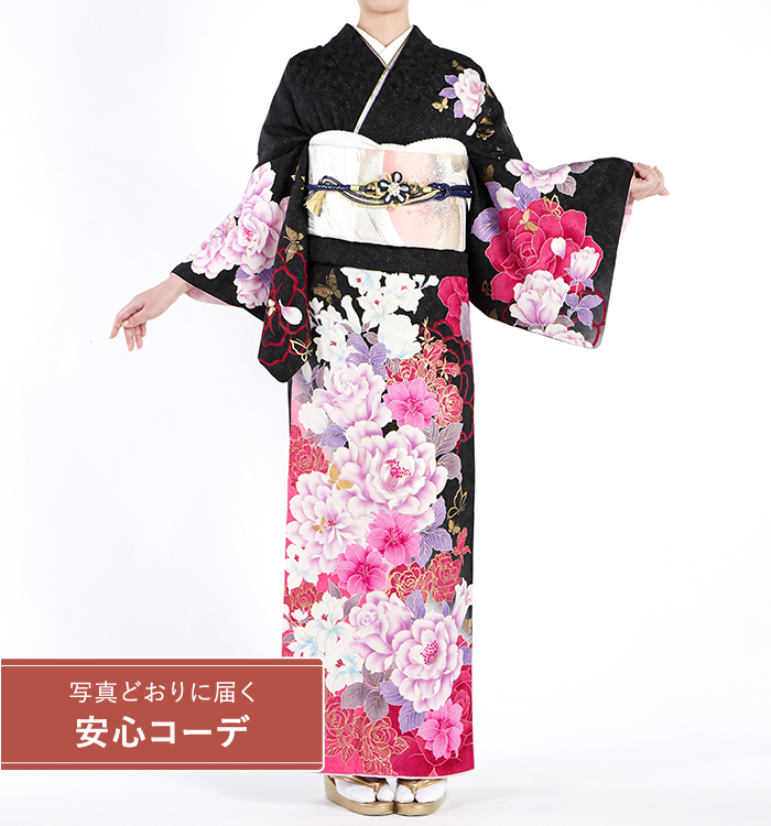 【写真どおりに届く安心コーデ】訪問着レンタル　訪問着Lサイズ　薔薇、牡丹