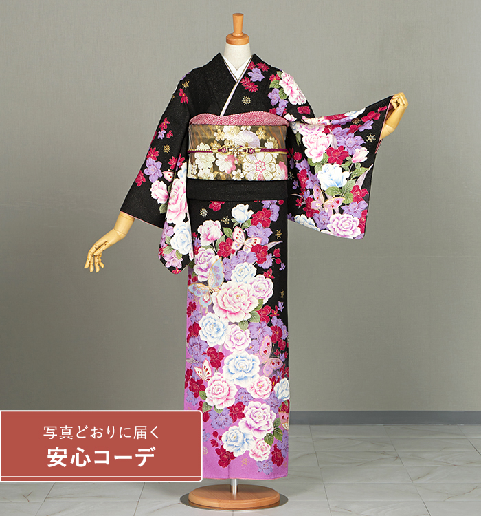 【写真どおりに届く安心コーデ】訪問着レンタル　訪問着Mサイズ　薔薇、蝶