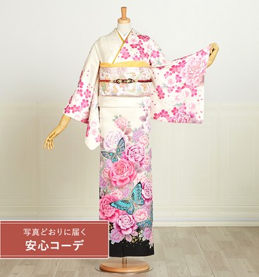 【写真どおりに届く安心コーデ】訪問着レンタル　訪問着Mサイズ　薔薇、蝶