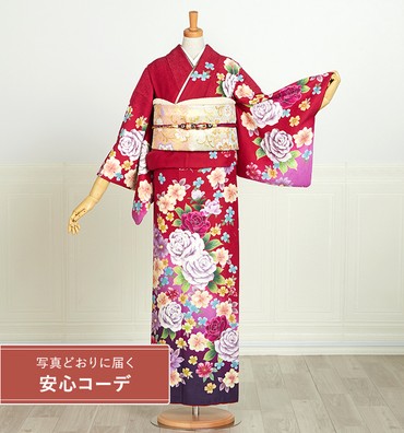 【写真どおりに届く安心コーデ】訪問着レンタル　訪問着Mサイズ　薔薇、小花、蝶