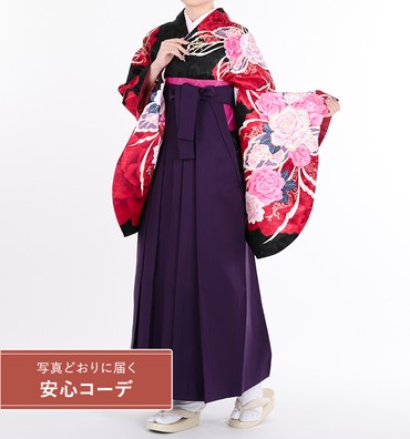 卒業式袴レンタル　小振袖Mサイズ＋袴セット　ブランド：PATTi PATTi　薔薇