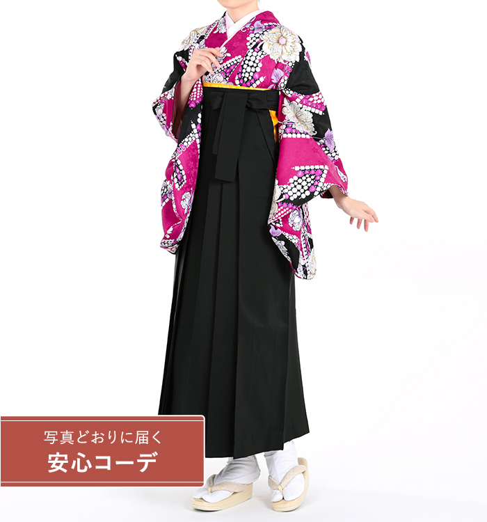 卒業式袴レンタル　小振袖Mサイズ＋袴セット　ブランド：Adam&Eve　菊　赤紫