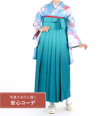 卒業式袴レンタル　小振袖Mサイズ＋袴セット　ブランド：anan　芙蓉に菊　水色